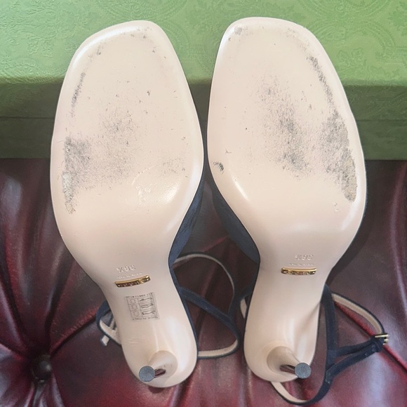 GUCCI Blondie Logo Blue Suede Heels - Picture 8 of 11